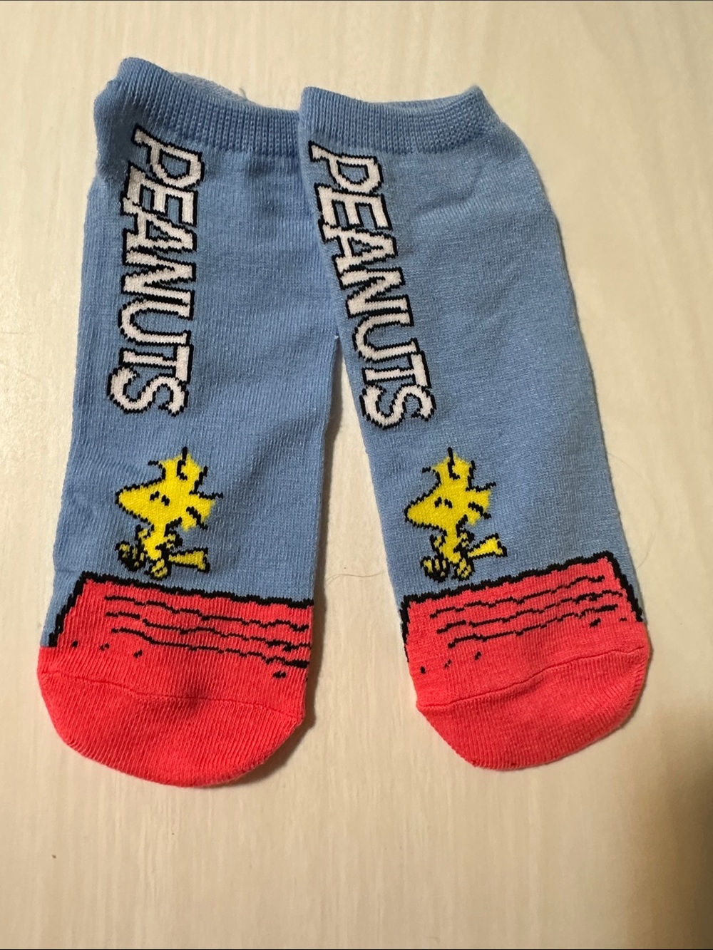 Peanuts Woodstock Light Blue Socks with Red Toes